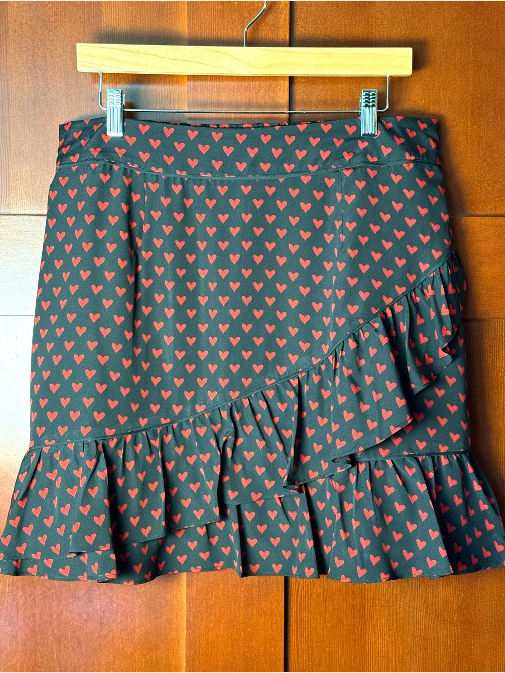 Maison Jules Black & Red Heart Print Cross-Ruffled Mini Skirt Size XL